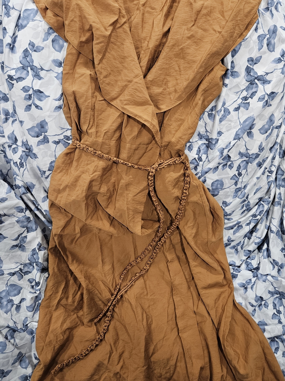 Vince Rust Brown Braided-Belt Maxi Dress open front